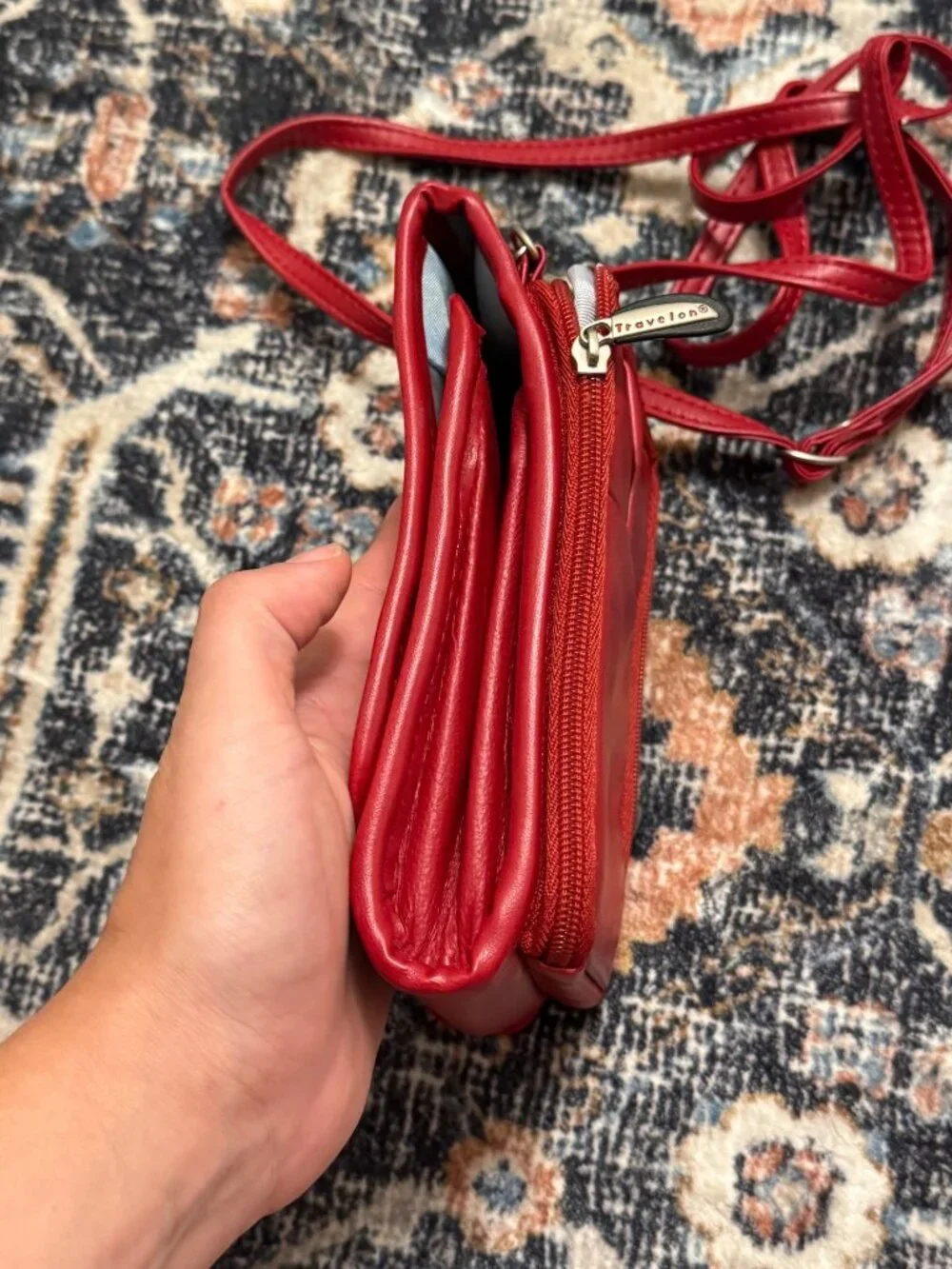 Travelon Red Crossbody Travel Organizer Bag RFID Wallet Purse
